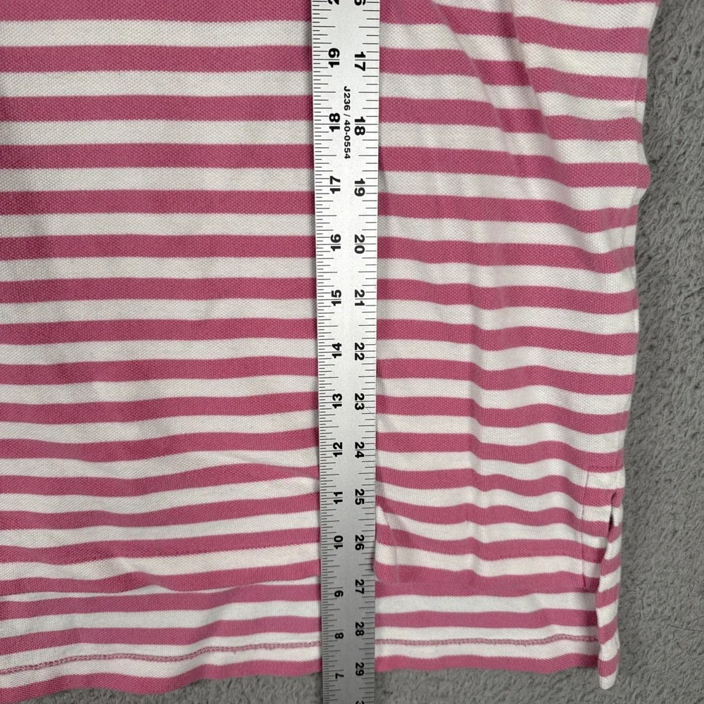 Polo Ralph Lauren Polo Shirt Mens Large Pink White Striped Short Sleeve Pique